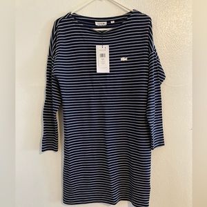 La Lacoste Dress Size 34 Navy Blue and white stripe with Lacoste logo Women